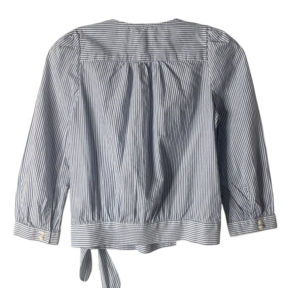 MADEWELL Indigo Blue + White Stripe Wrap-Front 3/4 Length Sleeve Blouse Size XXS - Picture 7 of 8
